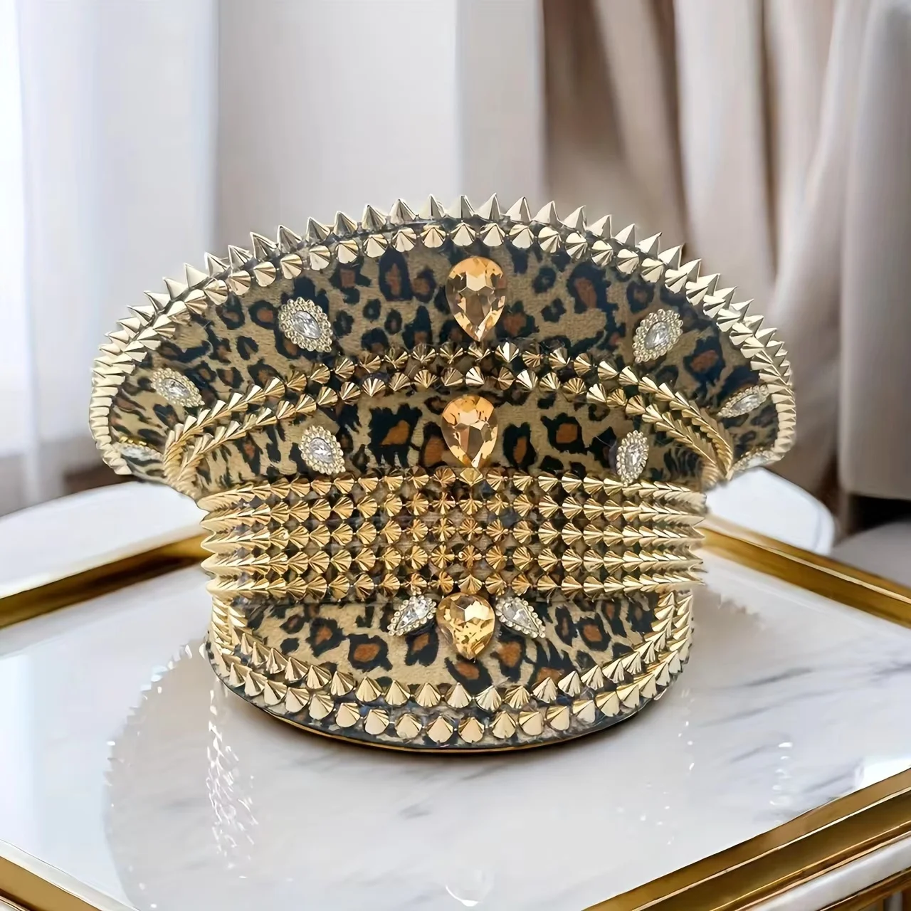 

Steampunk Captain Hat Rhinestone for Carnival, Mardi Gras, Vintage Military Accessories & Cap for Men & Women