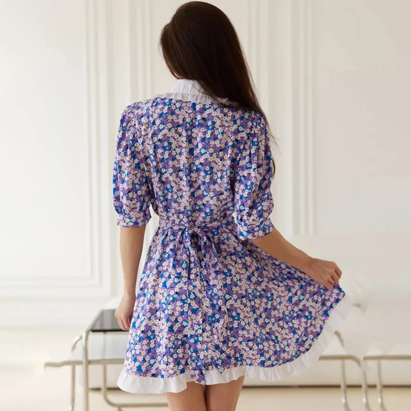 Talenza, vestidos estampados de verano, moda para mujer, cuello de contraste, manga abombada, Mini vestido elegante, informal, vestidos de fiesta para vacaciones