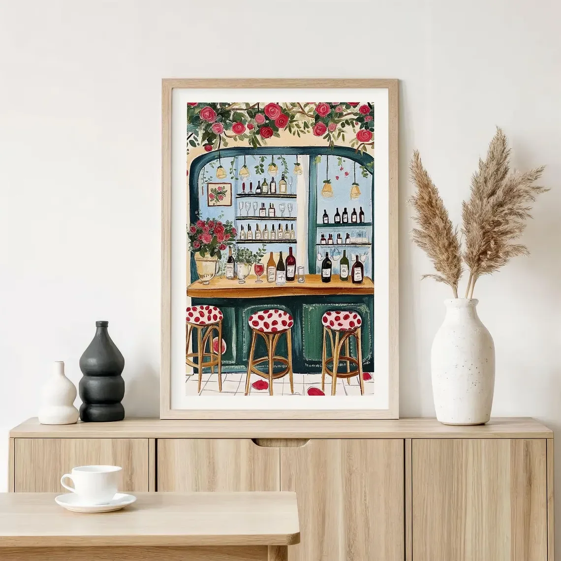 Vibrant Wine Bar Painting, French Pub Art Print, Cozy Kitchen Decor, Dining Room Wall Art, European Cafe Scene Art, Bar Cart