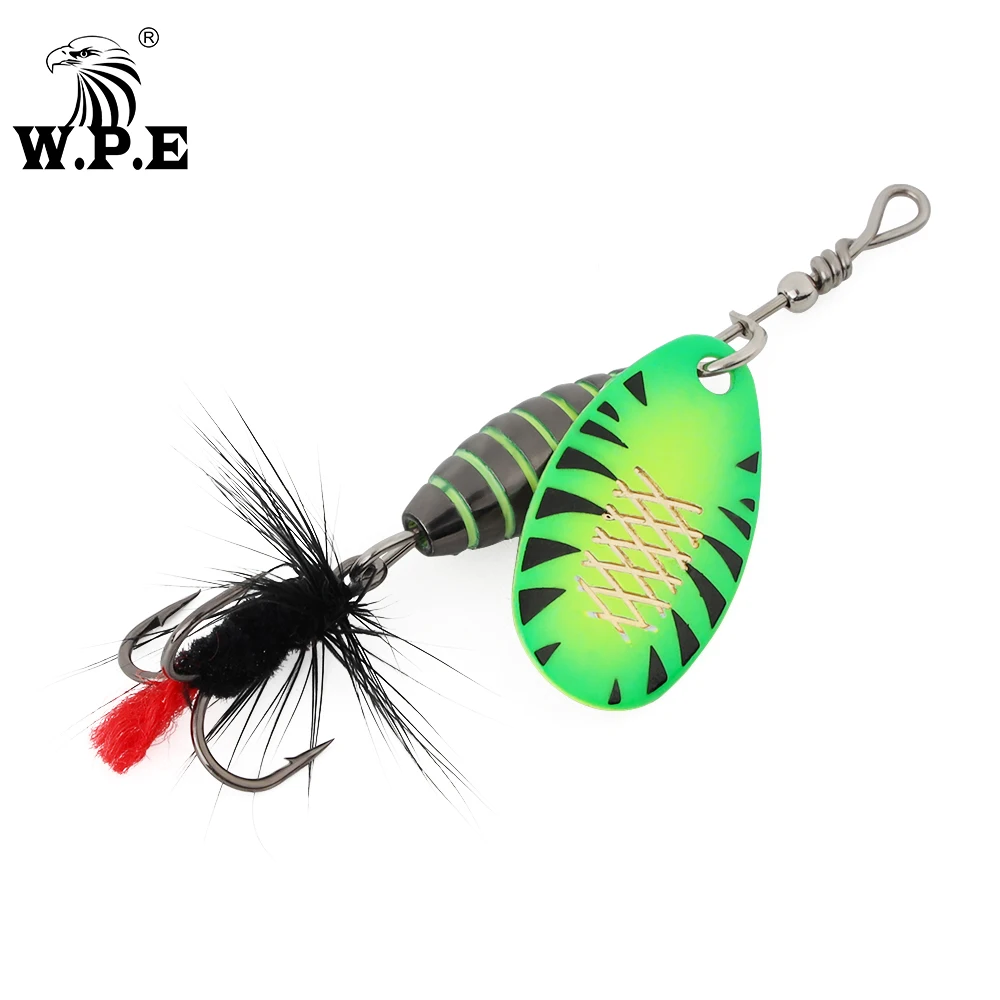 W.P.E 1pcs Spinner Lure 3.7g/5.3g/8.2g/10.5g Bait Metal Brass Spoon Hard Lure Feather Treble Hook Fake Lure Fishing Tackle Pesca