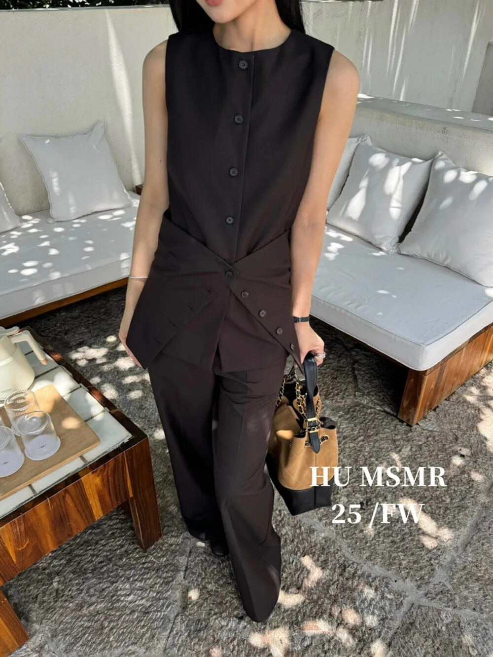 เสื้อเบลเซอร์ดีไซน์เนอร์แฟชั่น BJTZ และเสื้อกั๊กไร้แขน กางเกงขายาวเอวสูงทรงขากว้าง สำหรับผู้หญิง คอลเลคชั่นฤดูใบไม้ผลิ-ฤดูใบไม้ร่วง ปี 2025 เสื้อผ้าผู้หญิงใหม่