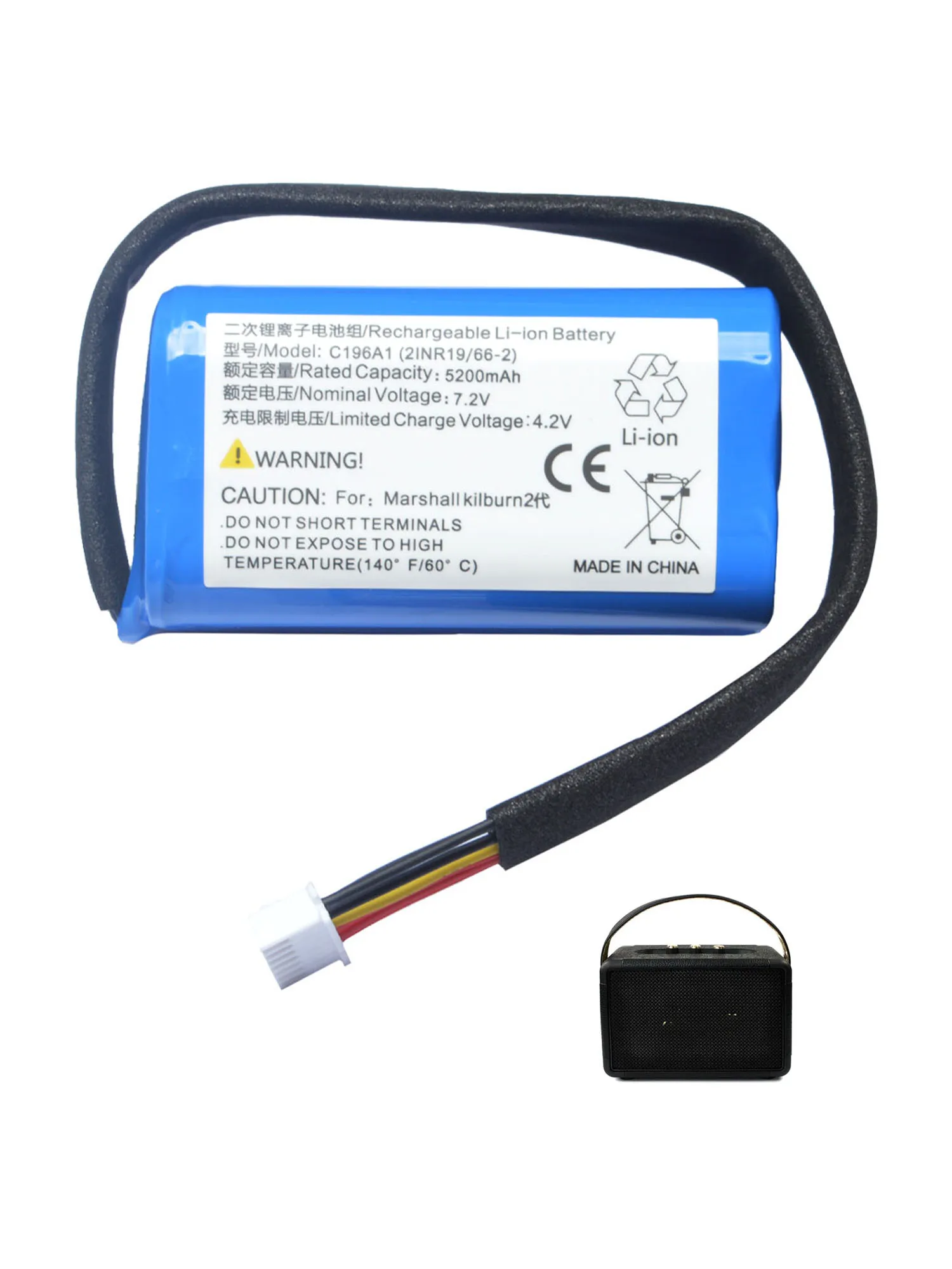 7,2 V 5200 mAh C196A1 Ersatz-Lautsprecher-Akku für Marshall Kilburn II V2 Bluetooth-Funklautsprecher TF18650-3200-4S2PA