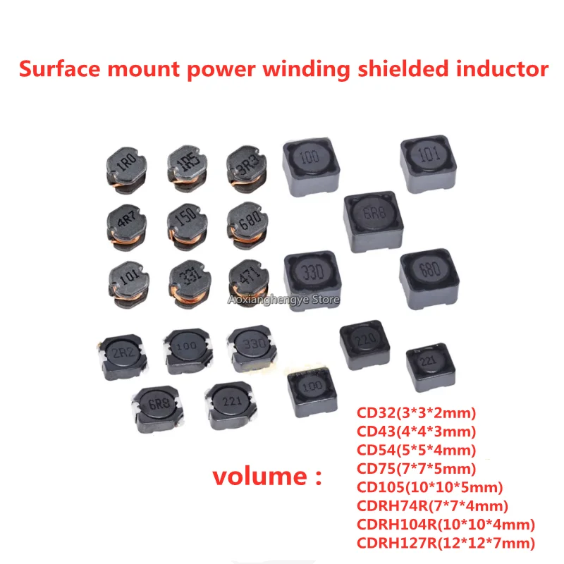 20PCS CD32 CD43 CD54 CD75 CD105 Surface mount power winding shielded inductor 1UH 1.52.2 3.3 4.7 6.8UH 10UH 15UH 22UH 33UH 47UH