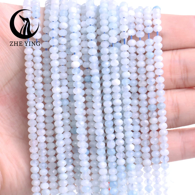 

3x4mm Natural Stone Blue Rondelle Faceted Beads Aquamarine Loose Beads For Jewelry Making DIY Bracelet Necklace 15"