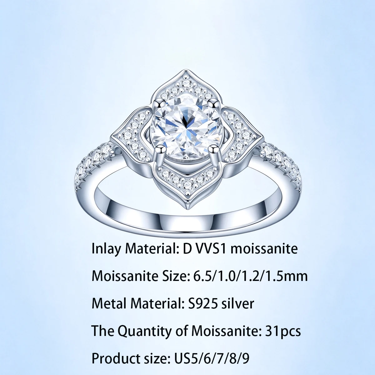 D VVS1 Moissanite Ring For Women 925 Sterling Silver Engagement Wedding Band Halo Promise Bridal Anniversary Birthday Jewelry
