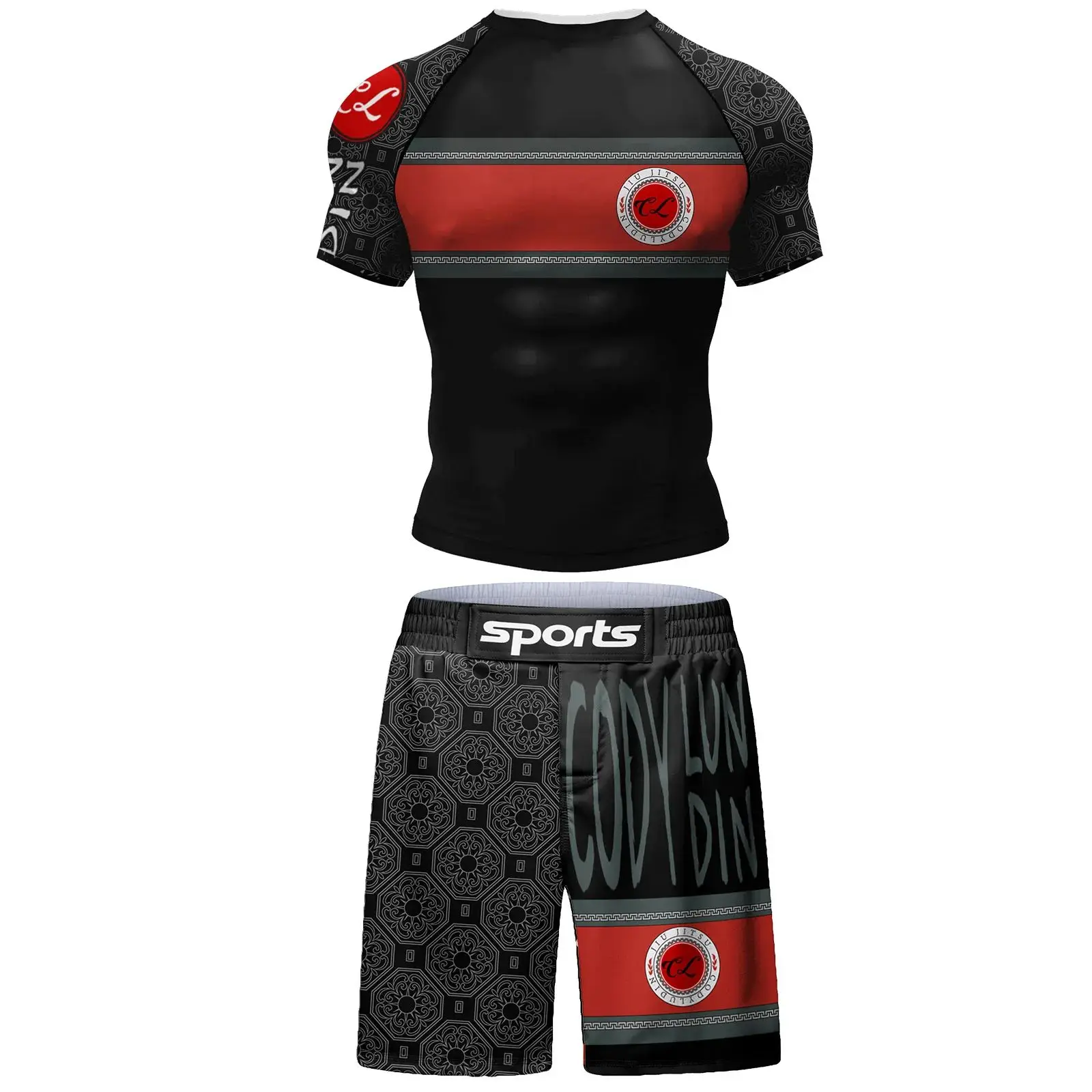 

Popular Beach Surf Wear Short Sets for Jiu Jitsu Bjj No Gi Rashguard+Grappling Shorts Cool Westling Stretchy Running Gym Clothes