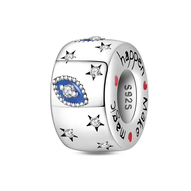 

Silicone Stopper 925 Sterling Silver Star Magic Eye Lucky Clasp Clip Isolation Charms Beads Fit Original Bracelet DIY Jewelry