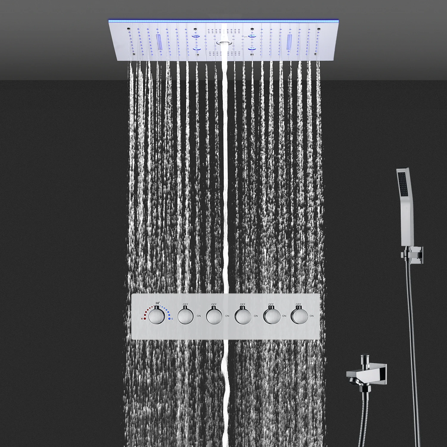 Imagem -05 - Música Bluetooth Led Shower Head Kit Válvula Misturadora Termostática Acessórios do Banheiro 600x300 mm 24x12inches