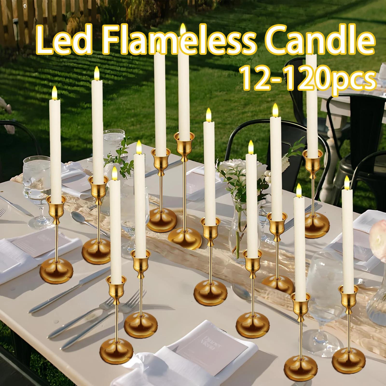 

12-120pcs LED Flameless Taper Candles 3D Flickering Candlesticks with Remote Battery Operated Candles for Wedding/Party Decor