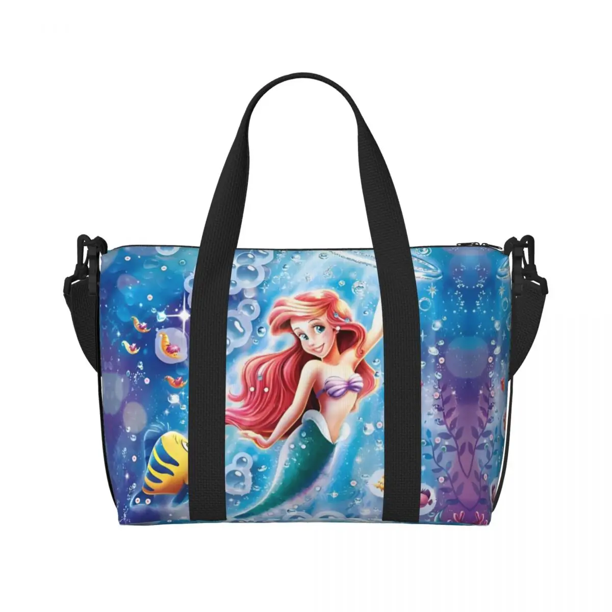

Custom The Little Mermaid Cartoon Beach Tote Bag Women Extra Large Gym Carry On Kawaii Princess Travel Shopping Bags