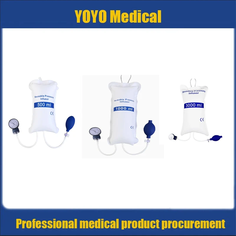 再利用可能な医療用注入バッグ,圧力計付き,500 ml,1000ml,3000ml