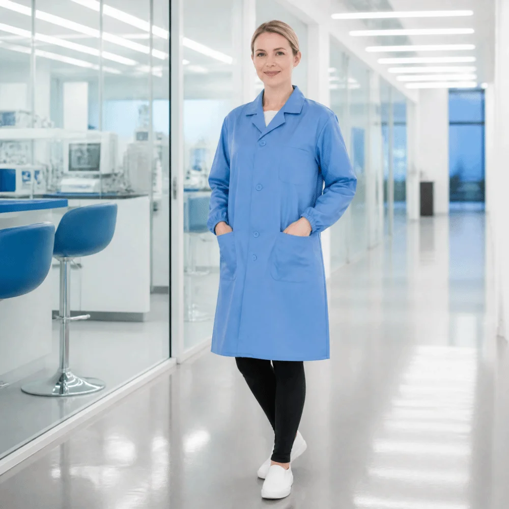 Professional Food Factory Work Coat Cotton with Pocket Food Processing Lab Gown Comfortable Breathable Protective Work Uniform