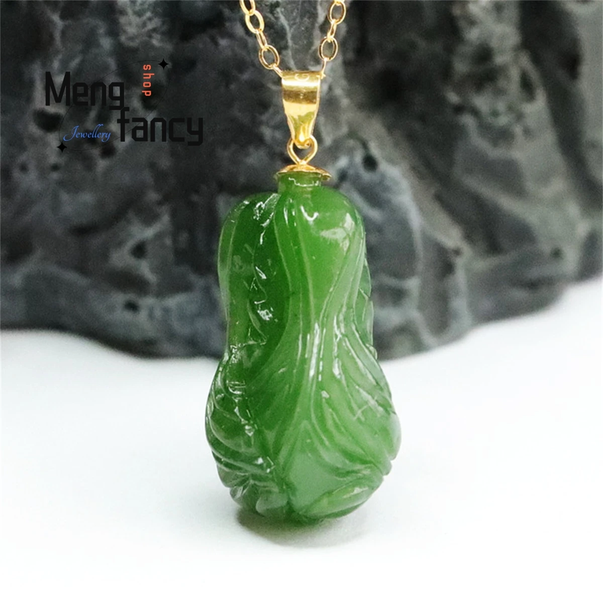 Natural Hotan Jade Spinach Green Cabbage With 18k Pendant Necklace Simple Magnificent Personality Retro Fashion Boutique Jewelry