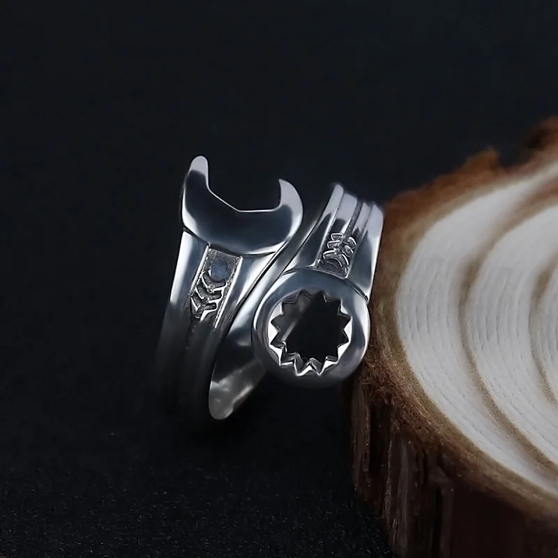 2024 New Arrival Vintage Wrench Design Thai Silver Unisex Hip Hop Ring Jewelry For Women Men Gifts No Fade Cheap