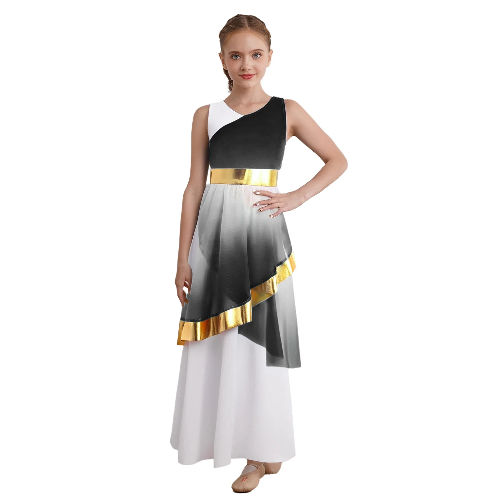 

Kids Girls Praise Choir Class Dance Performance Dress Elegant Metallic Gradient Color Contemporary Modern Ballroom Dance Dress