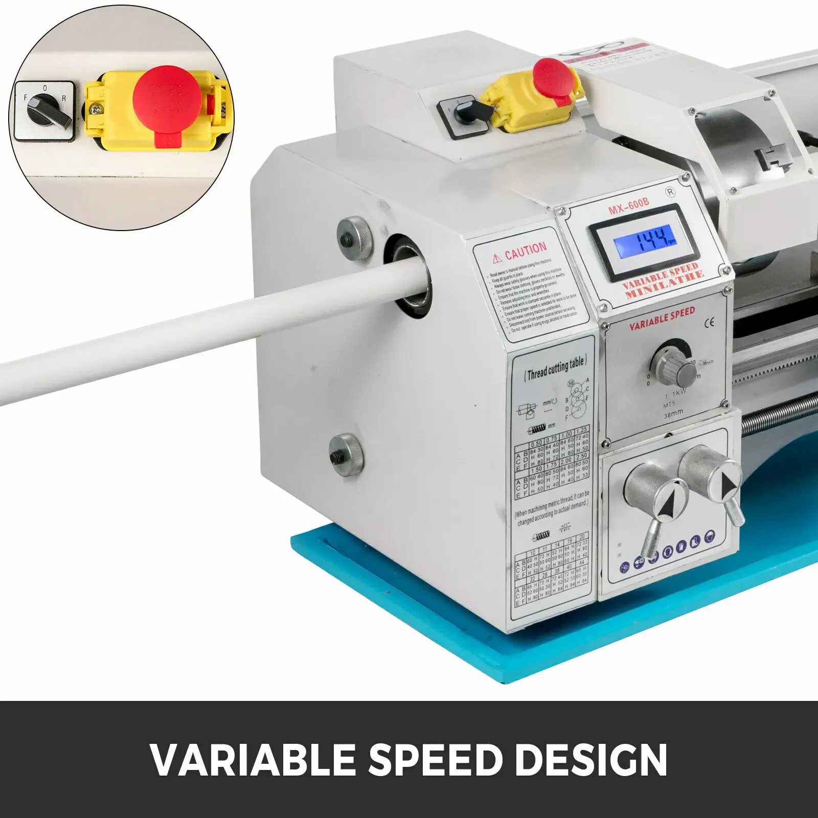 VEVOR Mini Metal Lathe 1100W Variable Speed Mini Lathe Machine Spindle 38mm Chuck Size 125mm Brushless Motor Drilling Threading