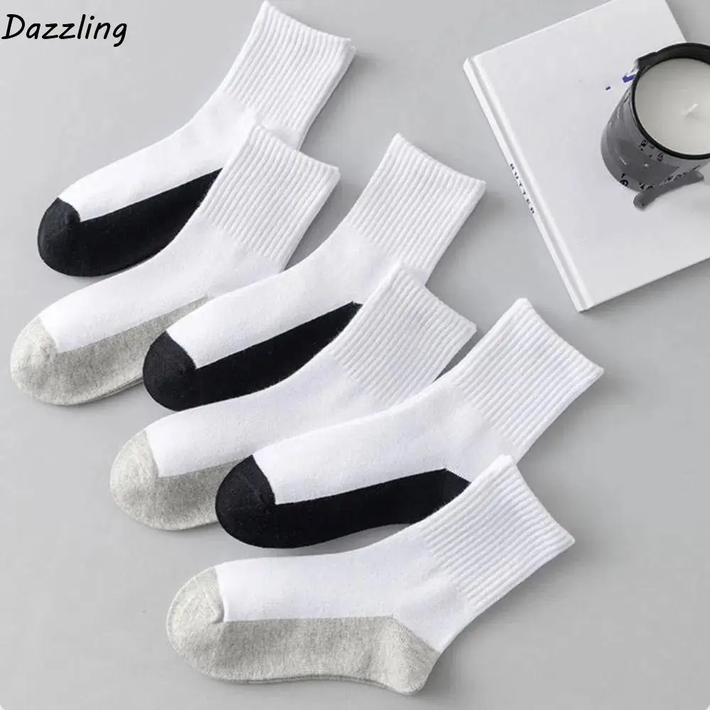 

4/6Pairs Classic Simple Men's Mid-calf Socks Non-slip Hosiery Men Tube Socks Patchwork Breathable Sports Sock Outdoor