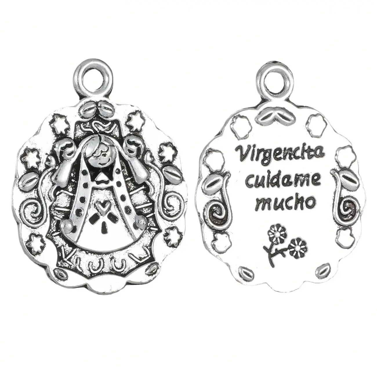 30 peças medalha nossa senhora de guadalupe amuletos Virgencita Cuídame Mucho pingentes para meninos meninas chaveiros colares joias artesanato faça você mesmo