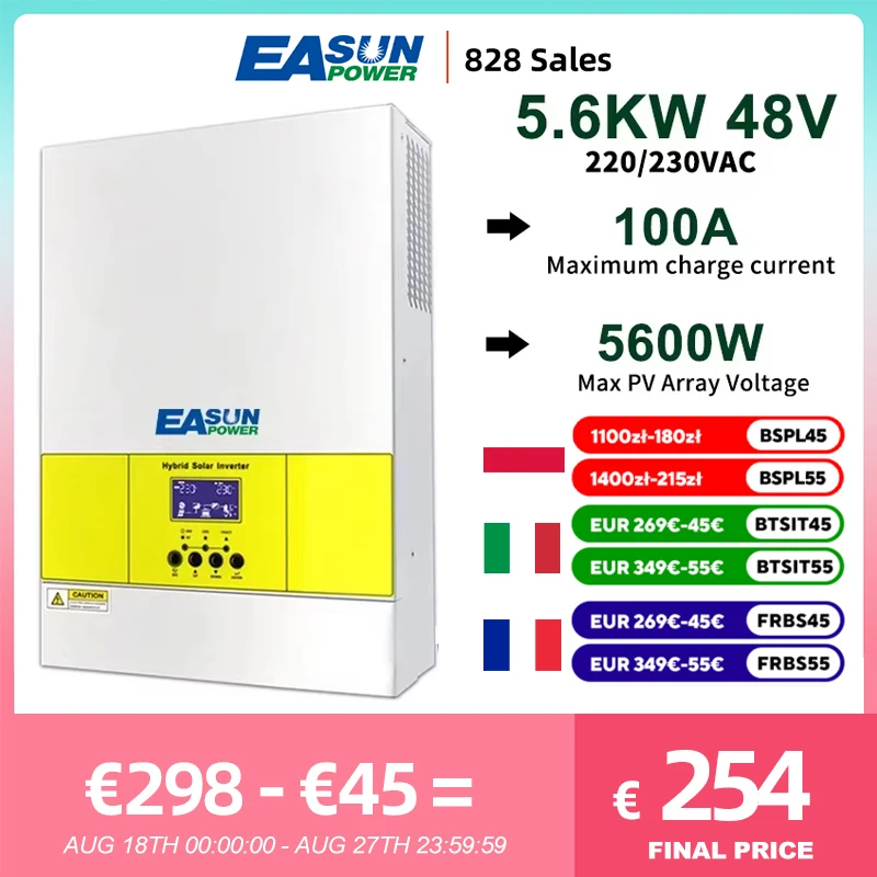 EASUN POWER 5600W 3200W Inverter solare ibrido 48V 230V MPPT 100A caricabatterie onda sinusoidale pura parallelo Inverter Off Grid con WIFI