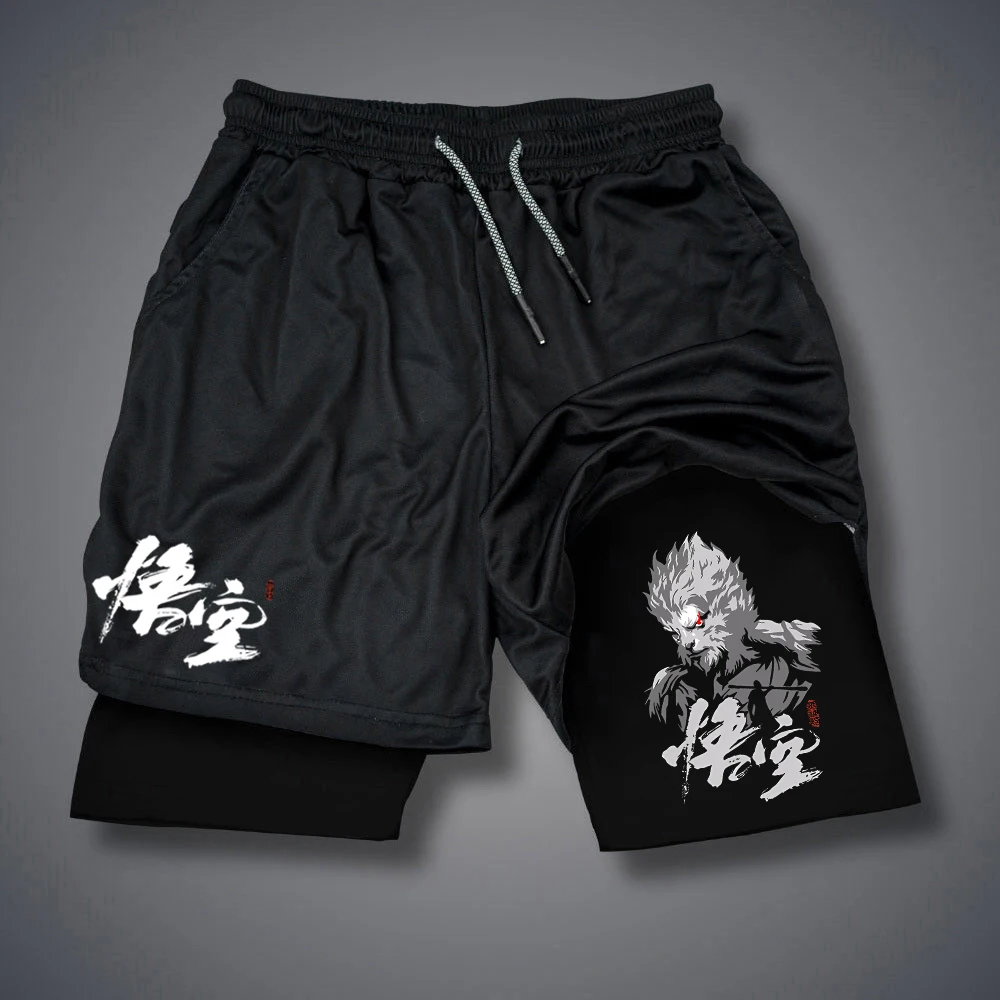 Myth Wukong-pantalones cortos deportivos de doble capa para hombre, Shorts 2 en 1 de secado rápido, transpirables, para correr y Fitness