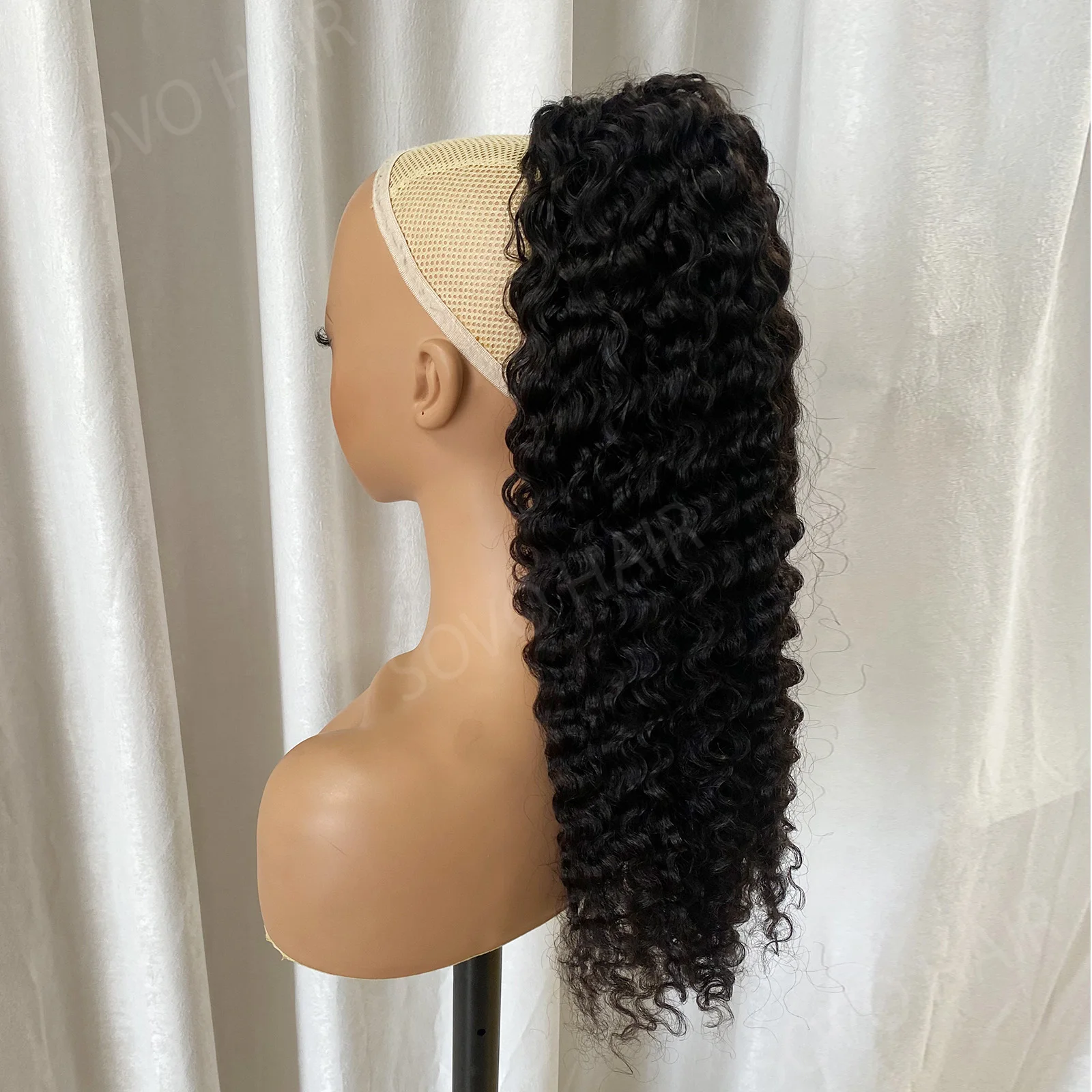 Burmese Curly Drawstring Ponytail Hair Extension 26Inch 140G Virgin Human Hair Natural Black Clip Ins Ponytail Hairpieces