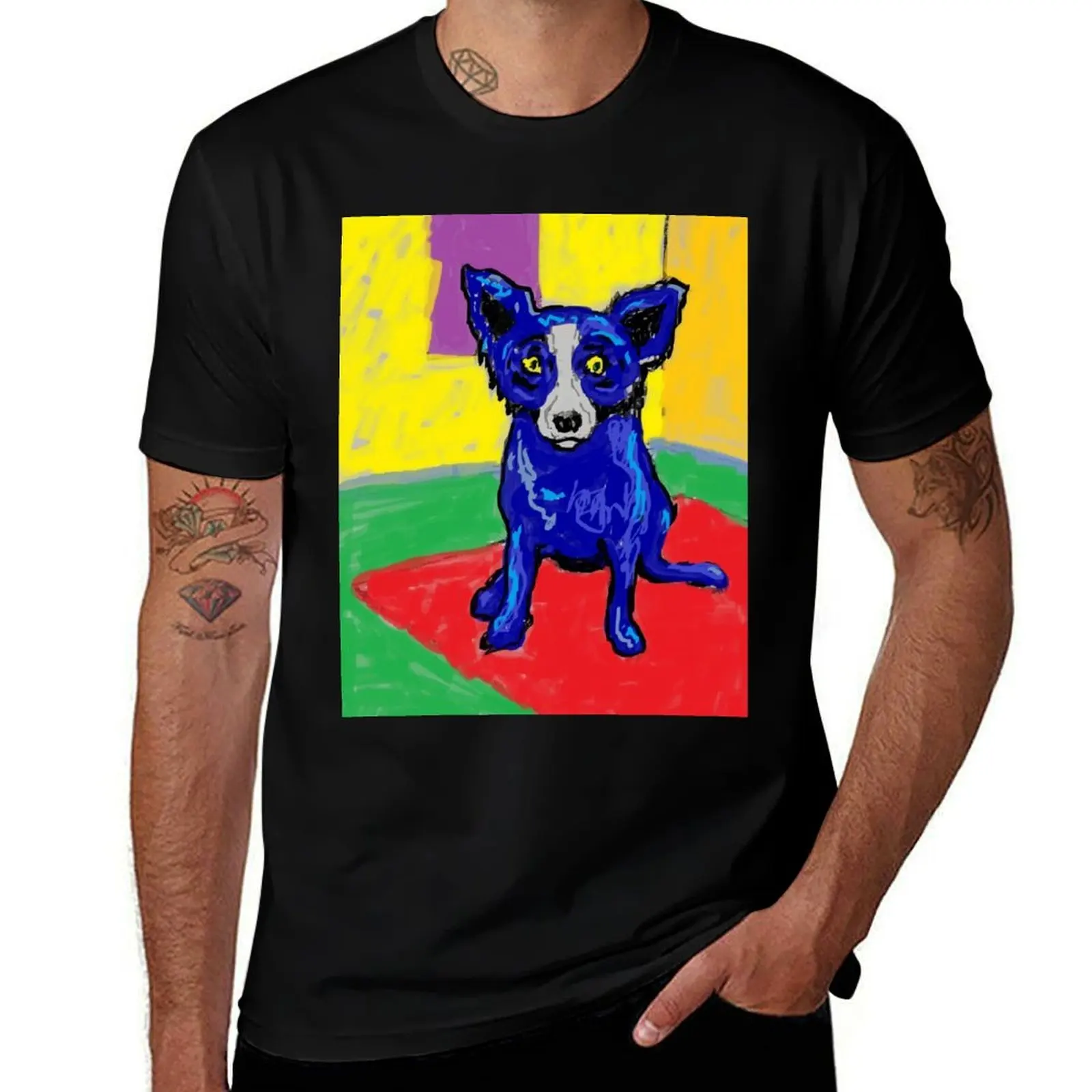 digital art blue dog after george rodrigue T-Shirt Breathable Mesh Panel T-Shirt
