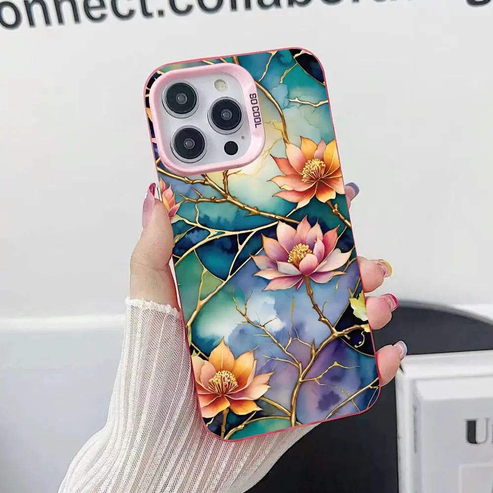 Чехол для мобильного телефона с блестящими цветами для iPhone 17, 16, 15, 14, 13, 12, 11 X XR XS 8 7 Pro Max Plus, полупрозрачный розовый чехол, роскошный