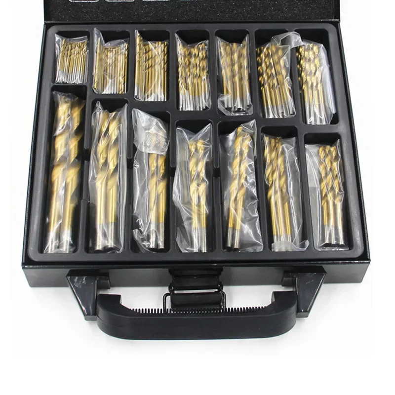 ALLSOME 99pcs 1.5mm - 10mm Titanium Coated Drill Bit Set High Speed Steel Manual Twist Drill Bits HT2386