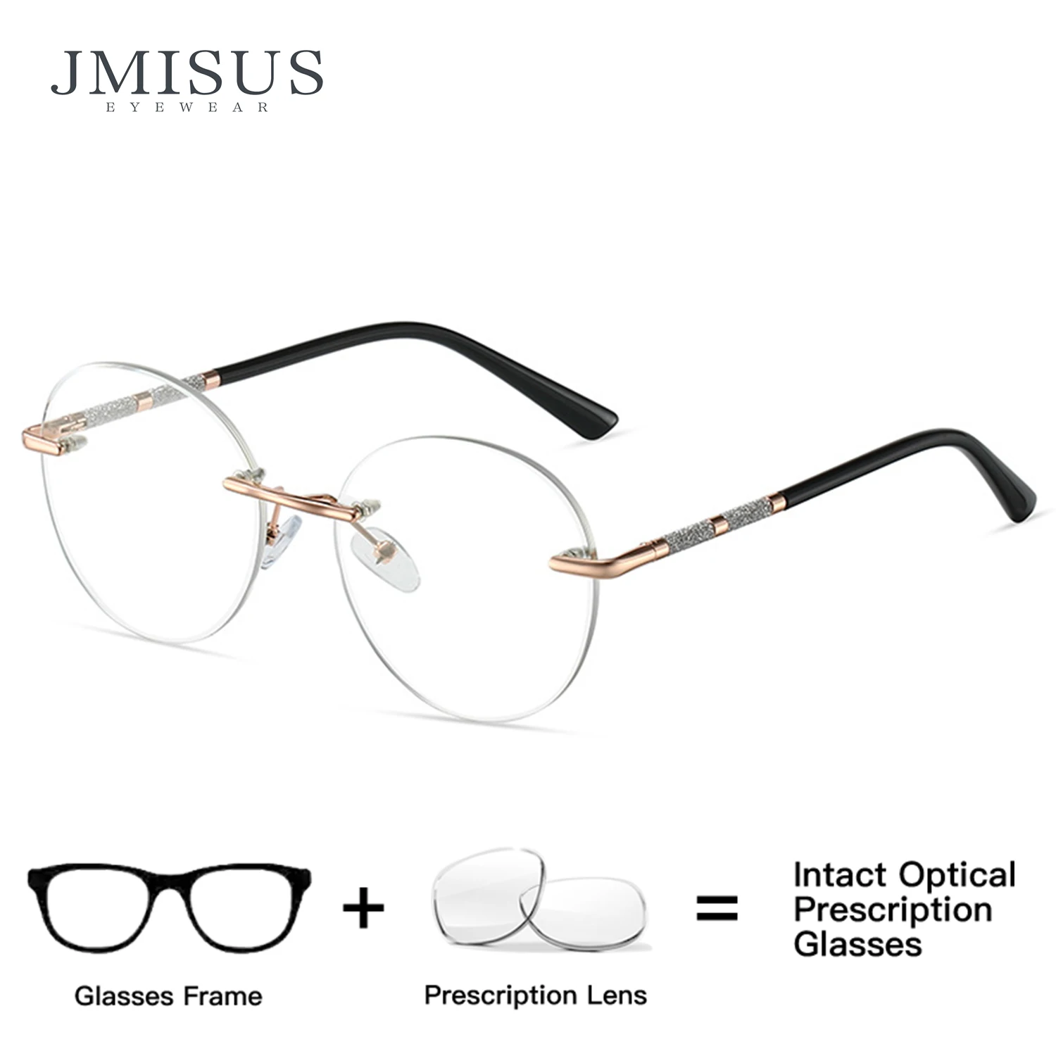 

JMISUS 2025 New Arrivals Round Rimless Prescription Glasses Spring Leg Myopia Eyewear Fashion Progressive Eyeglasses for Women