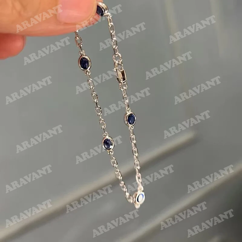 Aravant 925 Silver Round Blue Zircon Bracelets Chains For Women Wedding Jewelry
