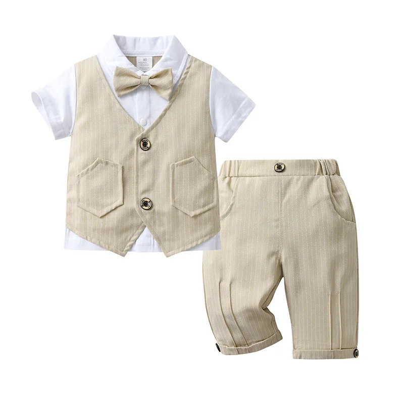 2pcs/1set Baby Boy Suit Newborn Wedding Tuxedo Formal Outfit Set Infant Summer Gentleman Birthday Gift 2pc Clothing