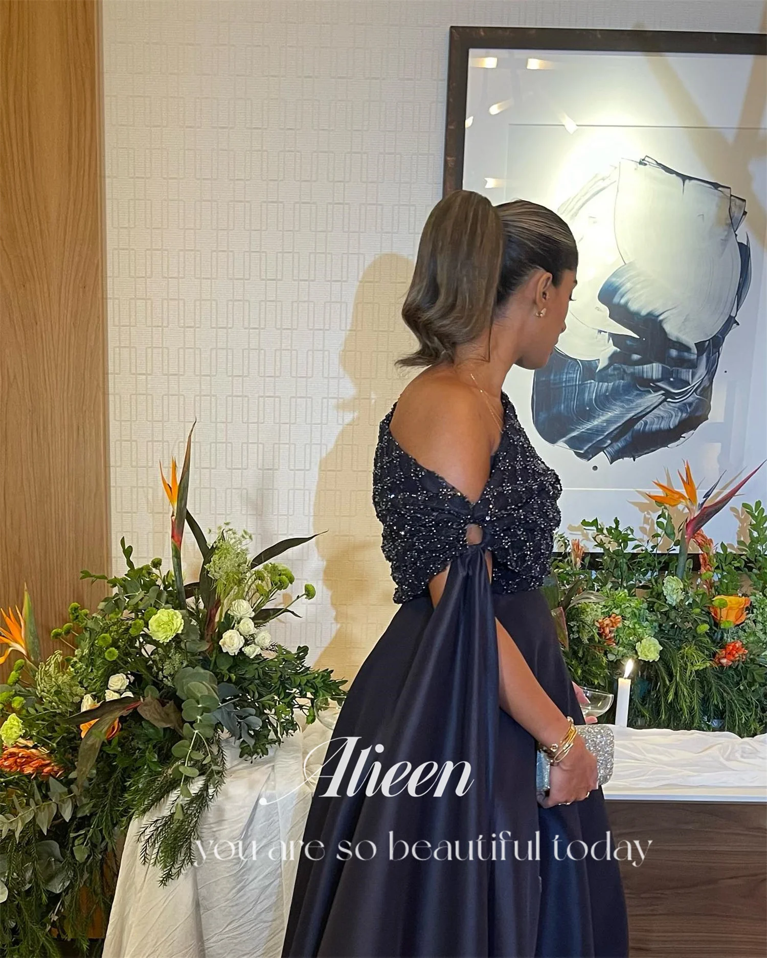 Aileen Marineblauw Satijn Aangepast Glanzend Nieuw in Jurken voor Speciale Gelegenheden Bruiloft Jurk Robe Soiree Elegante Jurken Prom