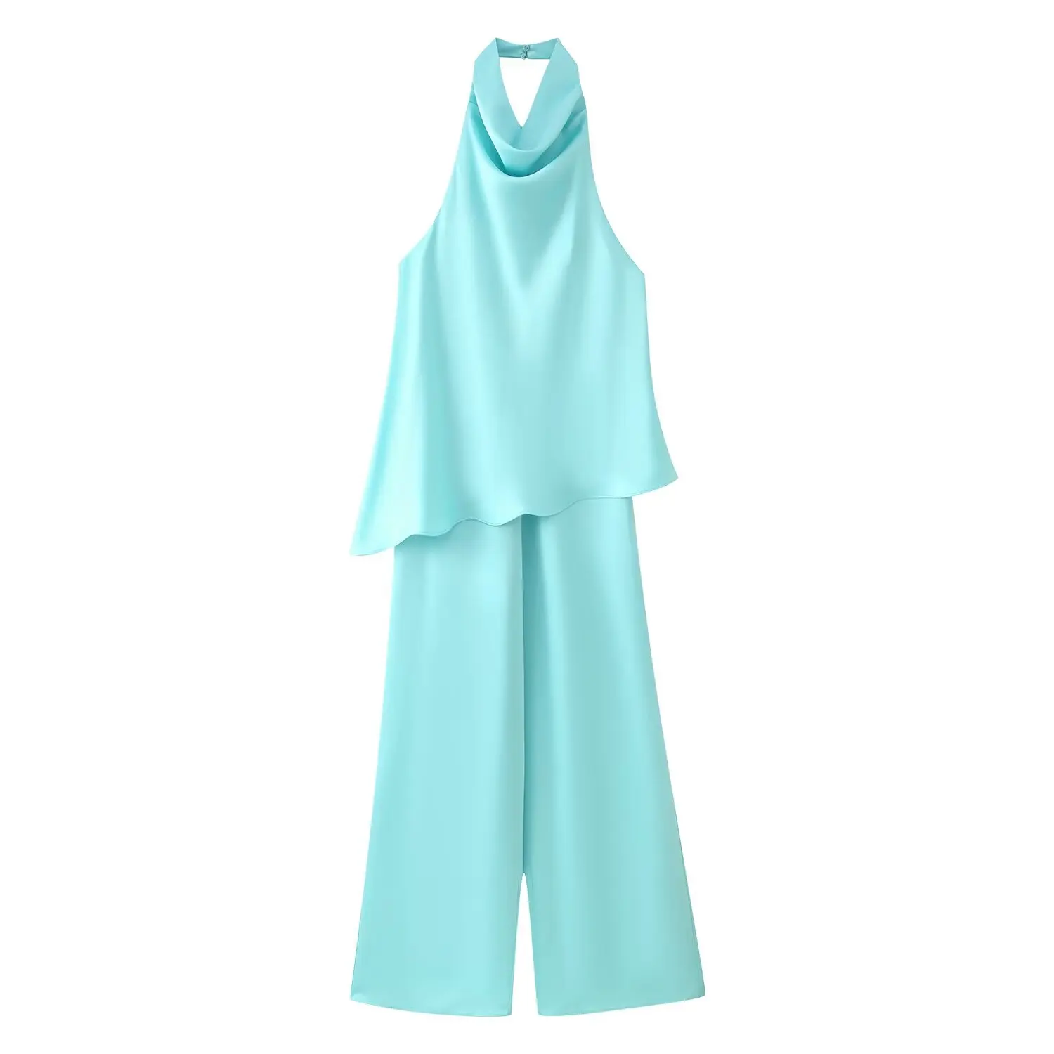 KLKXMYT Neue modische lange Satin-Jumpsuits für Damen, Neckholder, lässiges Street-Outfit, schicker, rückenfreier, sexy, eleganter Jumpsuit