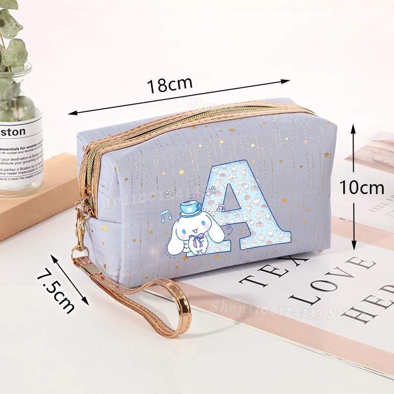

Cute Cinnamoroll Woman Makeup Bags Soft Sanrio Anime Letters A-Z Canvas Printing Kawaii Cosmetic Bag Kids Girls Coin Makeup Case