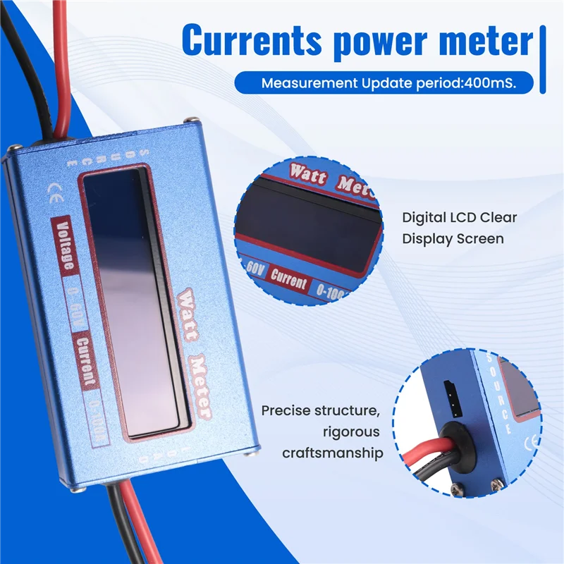 AC52-Digital Wattmeter Watt Meter Power Meter DC 60V 100A Balance Voltage Battery Checker