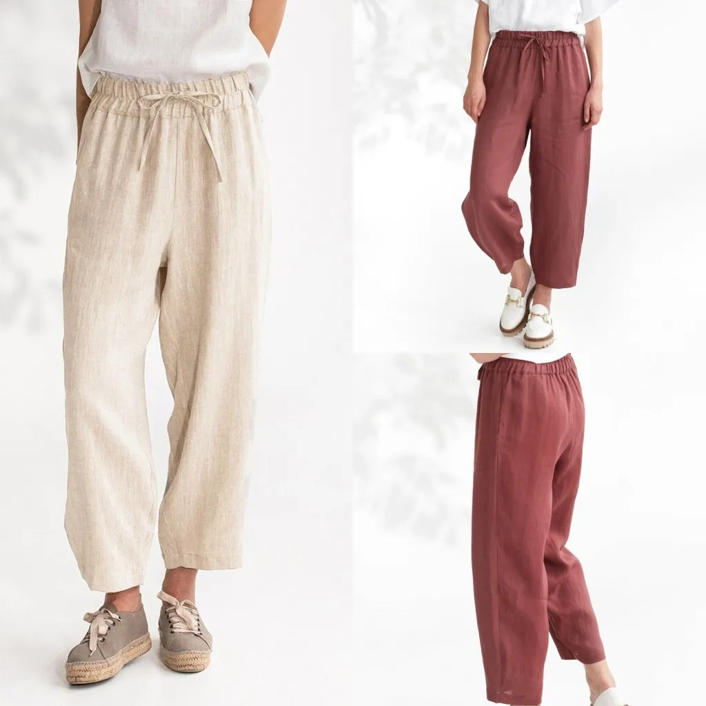 

Casual Loose Pocket Pants, Cotton and Linen, New, 2024
