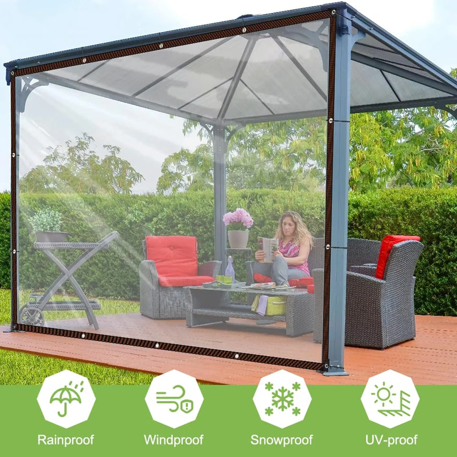 Clear PE Waterproof Tarpaulin Thick Transparent Plastic Sheet Reinforced Edge Outdoor Patio Sunroom Rain Dust Cover
