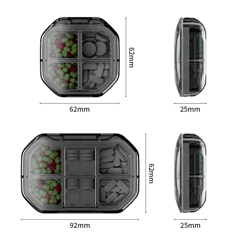 Portable Transparent Division Small Pill Case 4/6 Grids Pill Organizer Container for Tablets Travel Pill Box