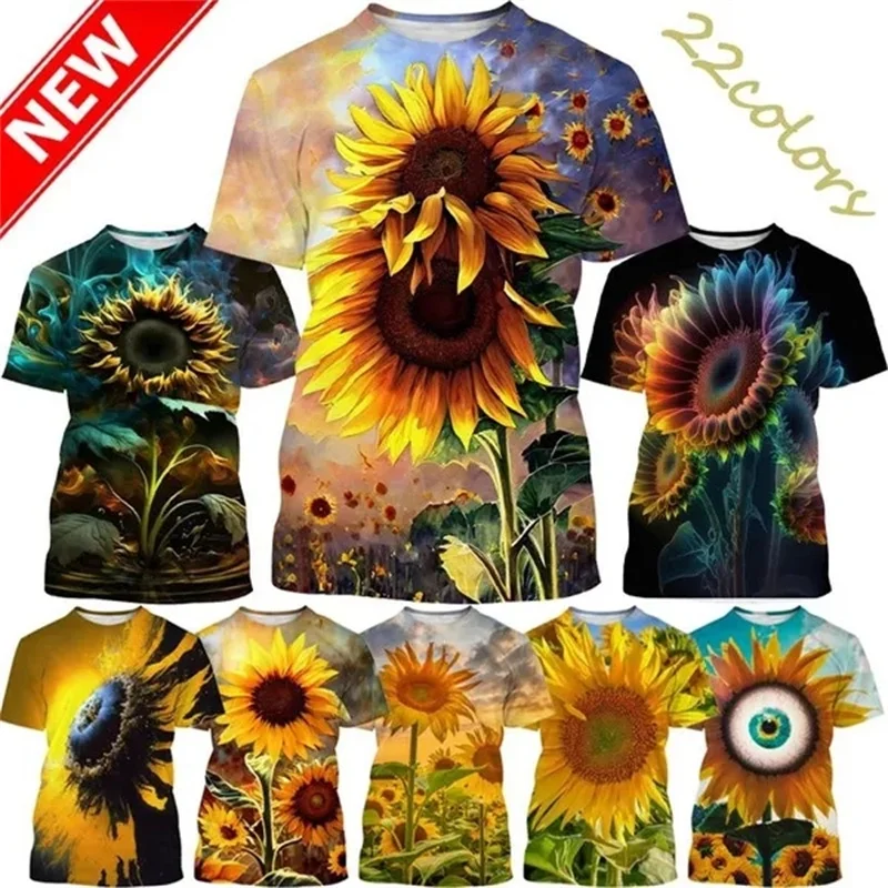 3D Sunflower Printing T Shirt Helianthus Annuus L Graphic T-shirts For Men Children Fashion Funny Short Sleeves Y2k Clothing Top