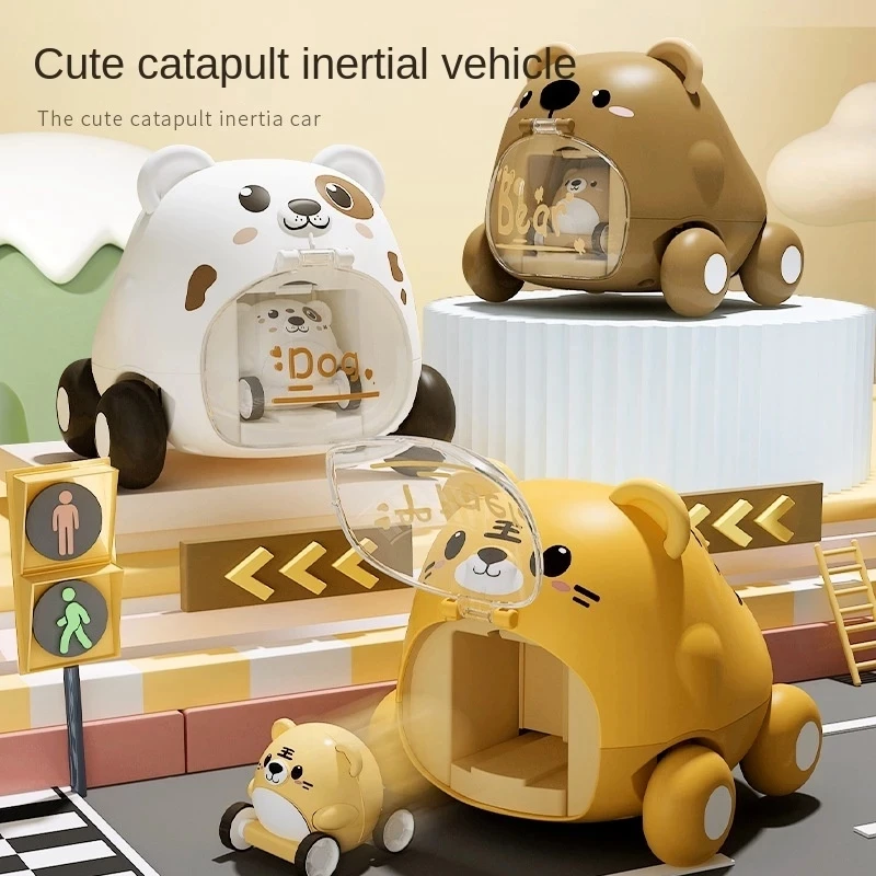 Jouet de voiture de catapulte d'animal mignon pour des enfants, Montessori, voitures de tigre de bande dessinée, tout-petit 2 en 1, jouet de combinaison coule pour des enfants, cadeau d'anniversaire