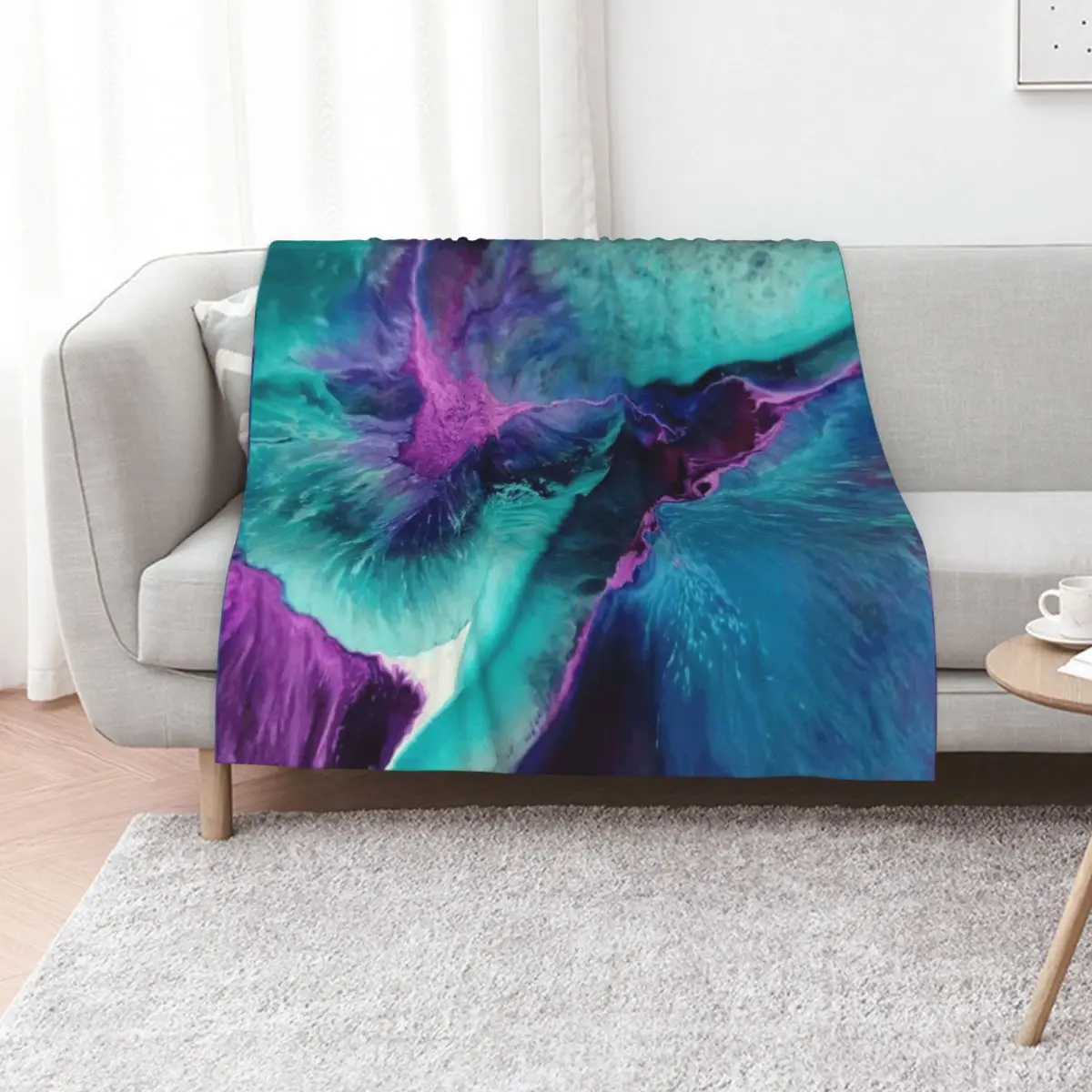 Mermaid Lagoon Resin Ink Art in Blue, Pink and Purple Throw Blanket Hair Nap valentine gift ideas Custom Blankets