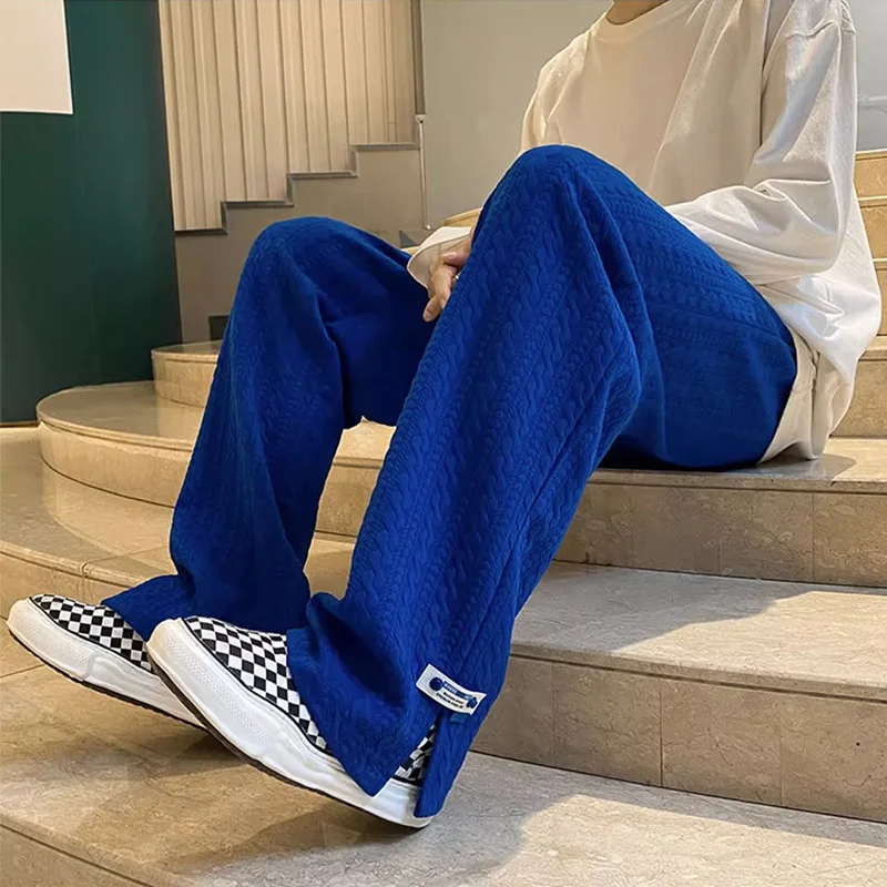 

High Street Klein Blue Casual Pants For Men Spring Student Sports Sweatpants Fashion Trendy Wide Leg Straight Trouser Streetwear