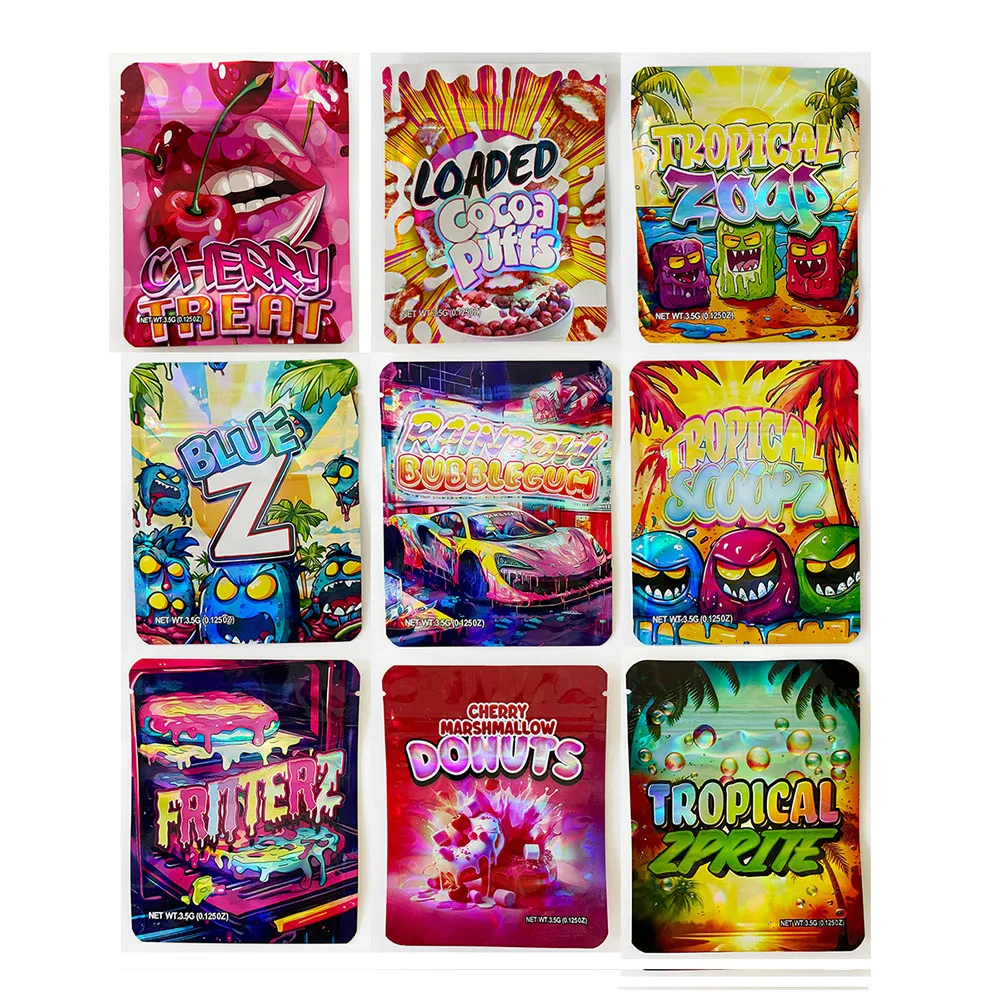 50Pcs/Pack 3.5G Cartoon Mylar Bags SmellProof Pouch Stand Up Empty 3.5 Gram Food Snack Dry Herb Package Storage Packaging Case