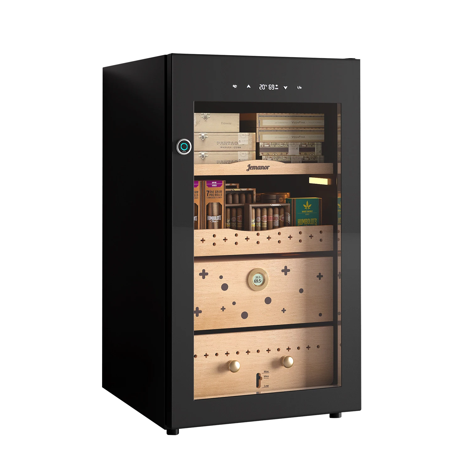 Touch Control Cigar Humidor Cabinet Air-Cooled Circulation Condensate Recovery For Hotel Garage Household Use
