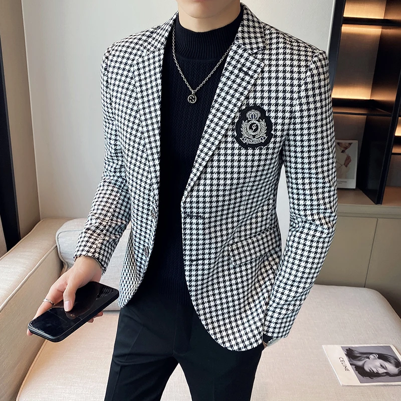 

New suit autumn and winter business casual fashion plus velvet small suit youth Zhongshan suit quality standing cllar mn's jackt