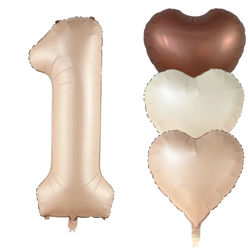 

4pcs Beige Birthday Balloons Cream Beige Caramel Number 0-9 Balloon For Birthday Anniversary Party Decor Heart Helium Balloon