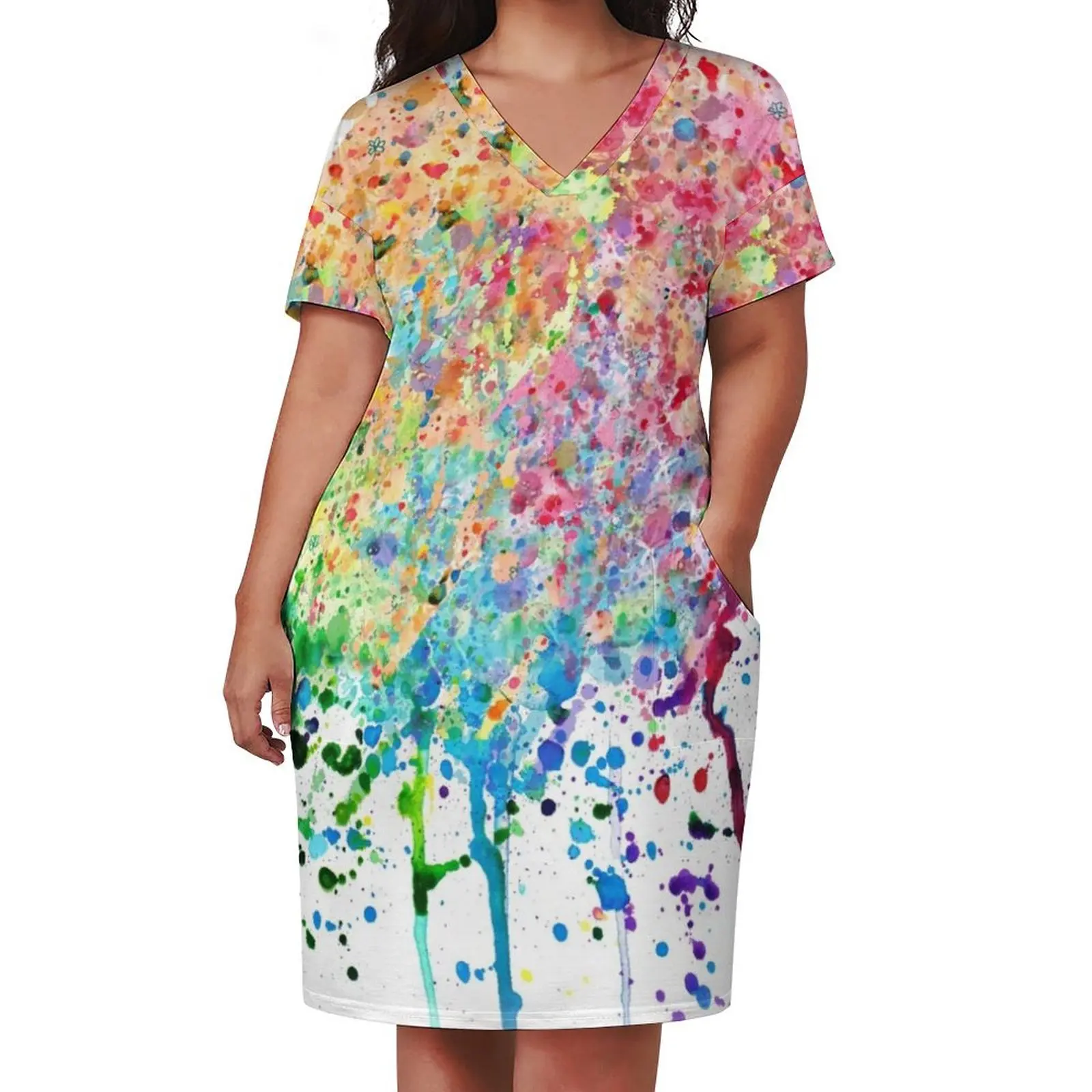 Rainbow Paint Splatter Drip Loose Pocket Dress dresses for woman 2024 summer women