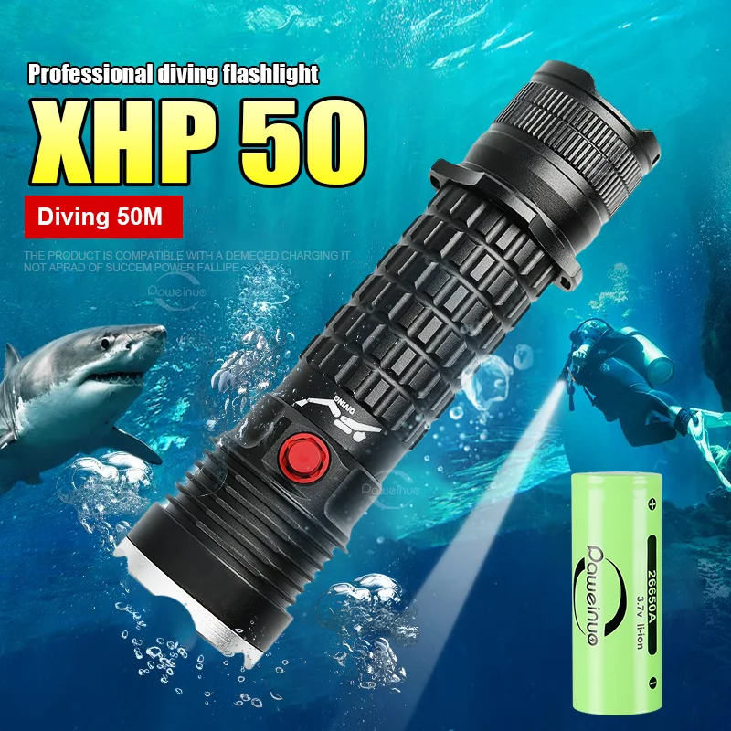 Pro lanternas de mergulho xhp50 led de alta potência recarregável lanterna de mergulho com corda de mão ipx8 4 modo poderosa lâmpada de mergulho à prova dwaterproof água