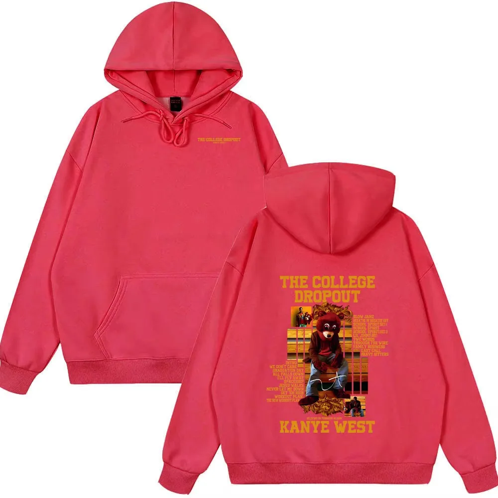 Rapper Kanye West The College Dropout Bear Graphic Hoodies Summer New Style Clothing Hip Hop Oversized Streetwears Spring Wears