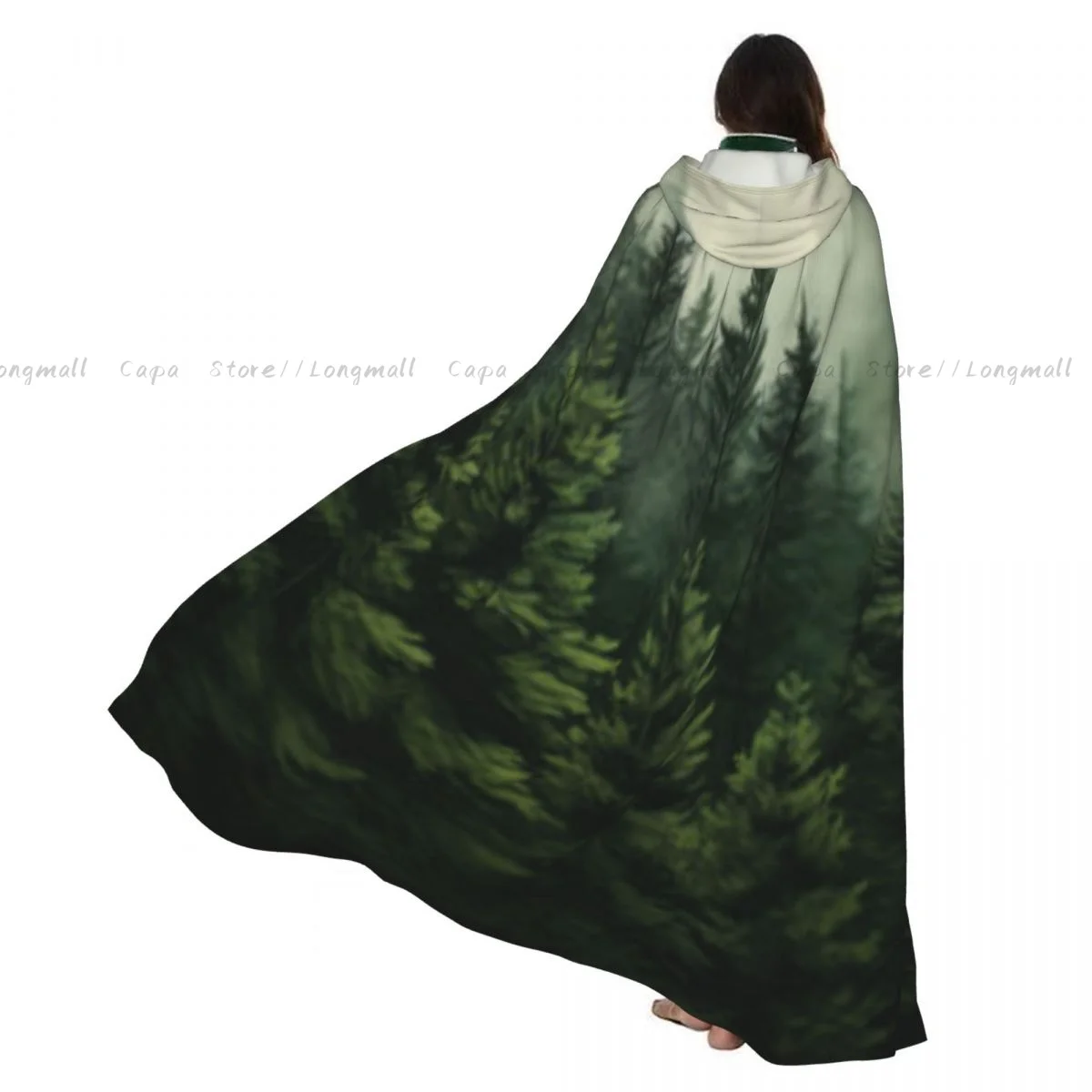 

Плащ-накидка с капюшоном для взрослых на Хэллоуин, в стиле средневекового костюма, с изображением величественных сосен, полноразмерное платье-пальто